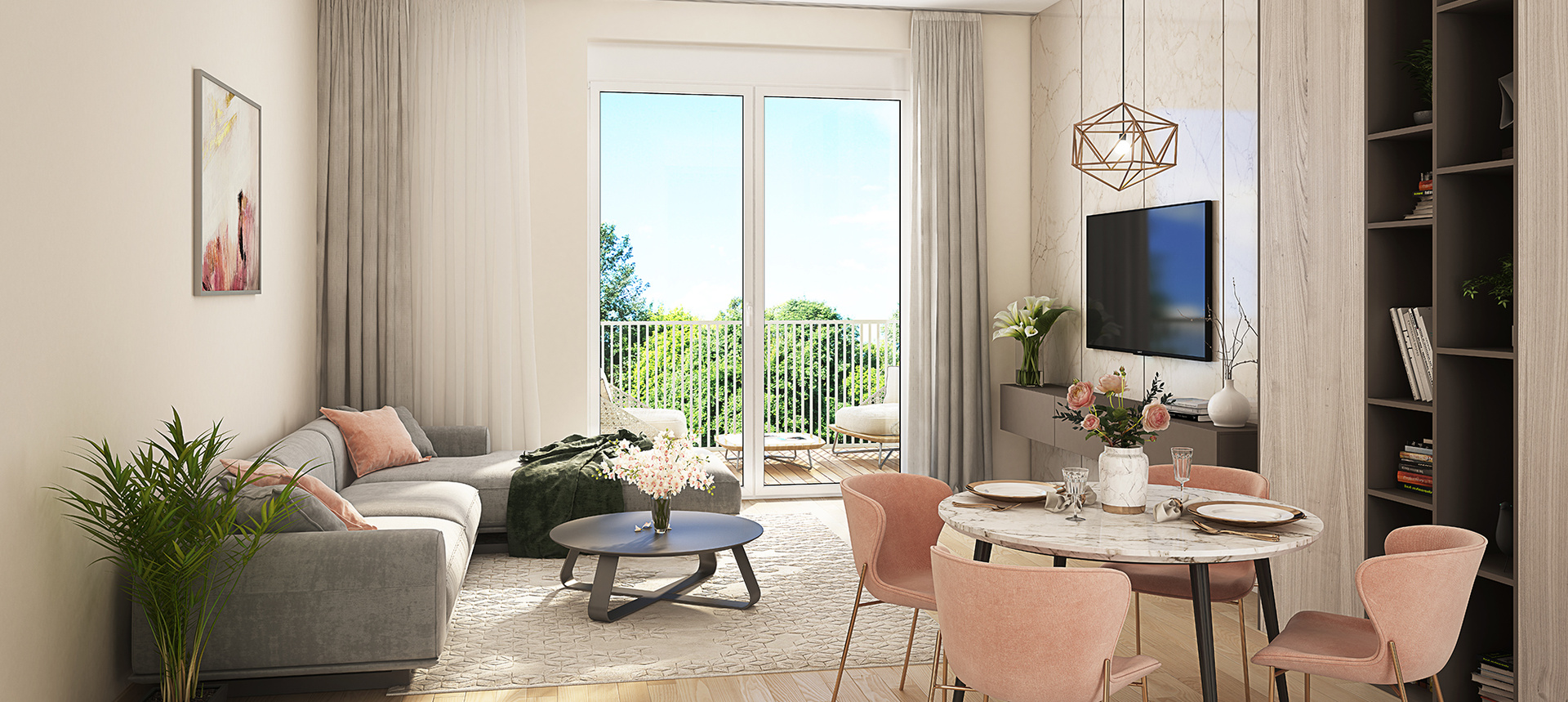 Wohnzimmer mit Blick auf die Terrasse