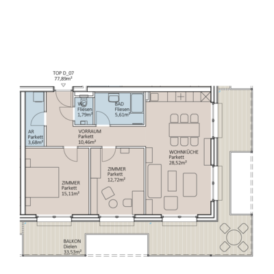 Grundriss 3-Zimmer-Wohnung